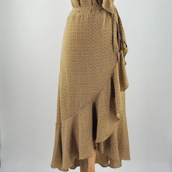 Max Studio Yellow Heart Ruffle High Low Wrap Midi Work/Office Dress - Picture 7 of 16